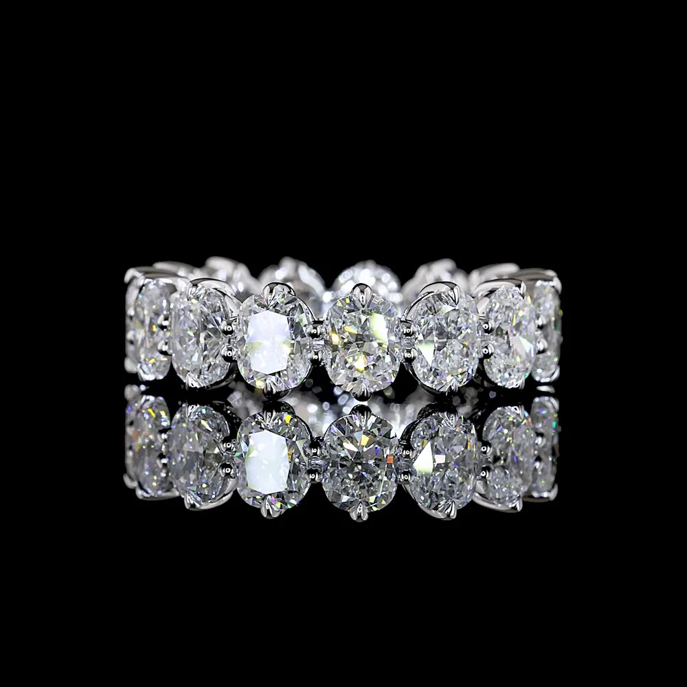 14K White Gold East-West Eternity Band with 4.64 Carats Cushion Brilliant Cut Lab Diamonds - 15 Stones, E-F Color, VS1 Clarity - Covaloro Fine Jewelry