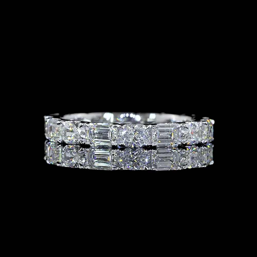 14K White Gold East-West Eternity Band with Alternating Emerald Cut and Oval Cut Lab Diamonds - 2.02 Carats Total Diamond Weight - Covaloro Fine Jewelry
