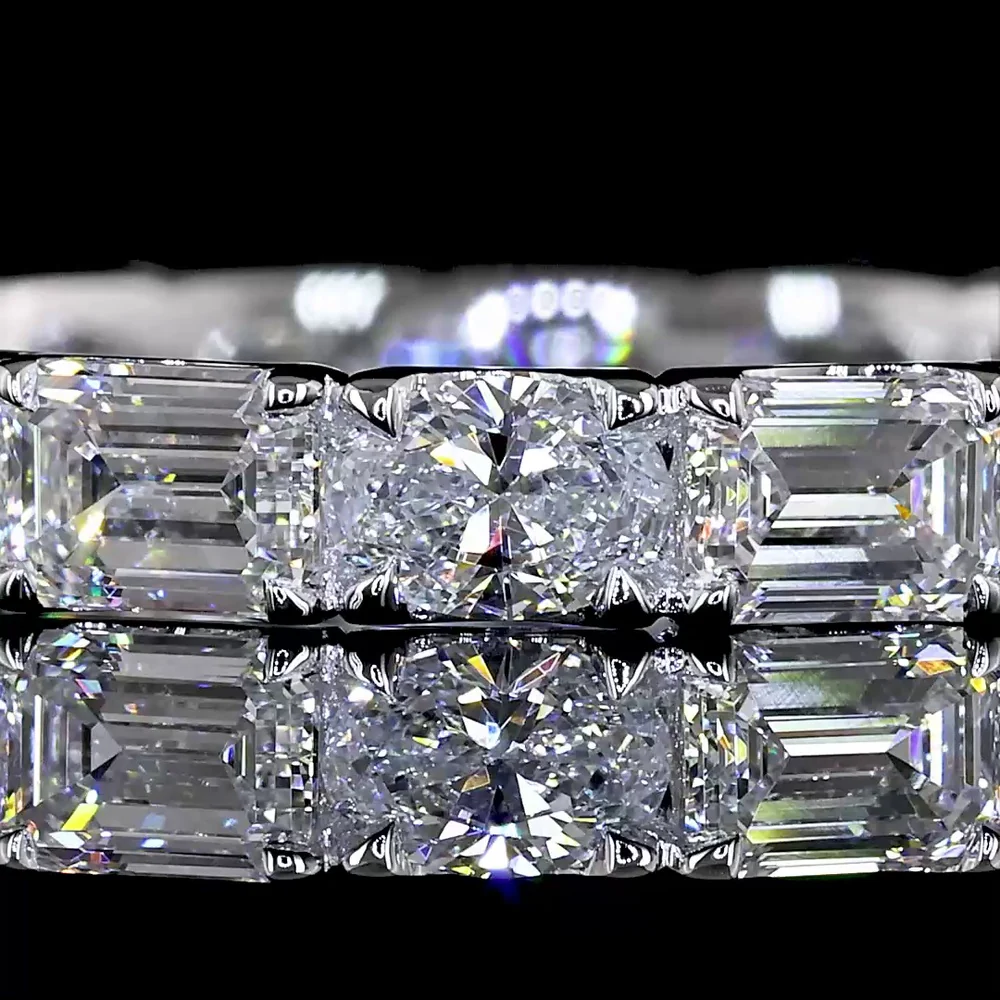 14K White Gold East-West Eternity Band with Alternating Emerald Cut and Oval Cut Lab Diamonds - 2.02 Carats Total Diamond Weight - Covaloro Fine Jewelry - Image 2
