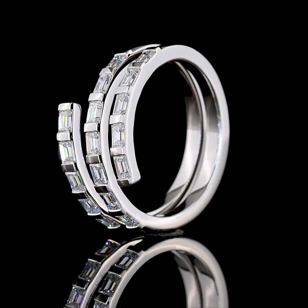 14K White Gold East-West Eternity Band with Half Bezel Set Emerald Cut Lab Diamonds - 0.96 Carats Total Diamond Weight - Covaloro Fine Jewelry - Image 4