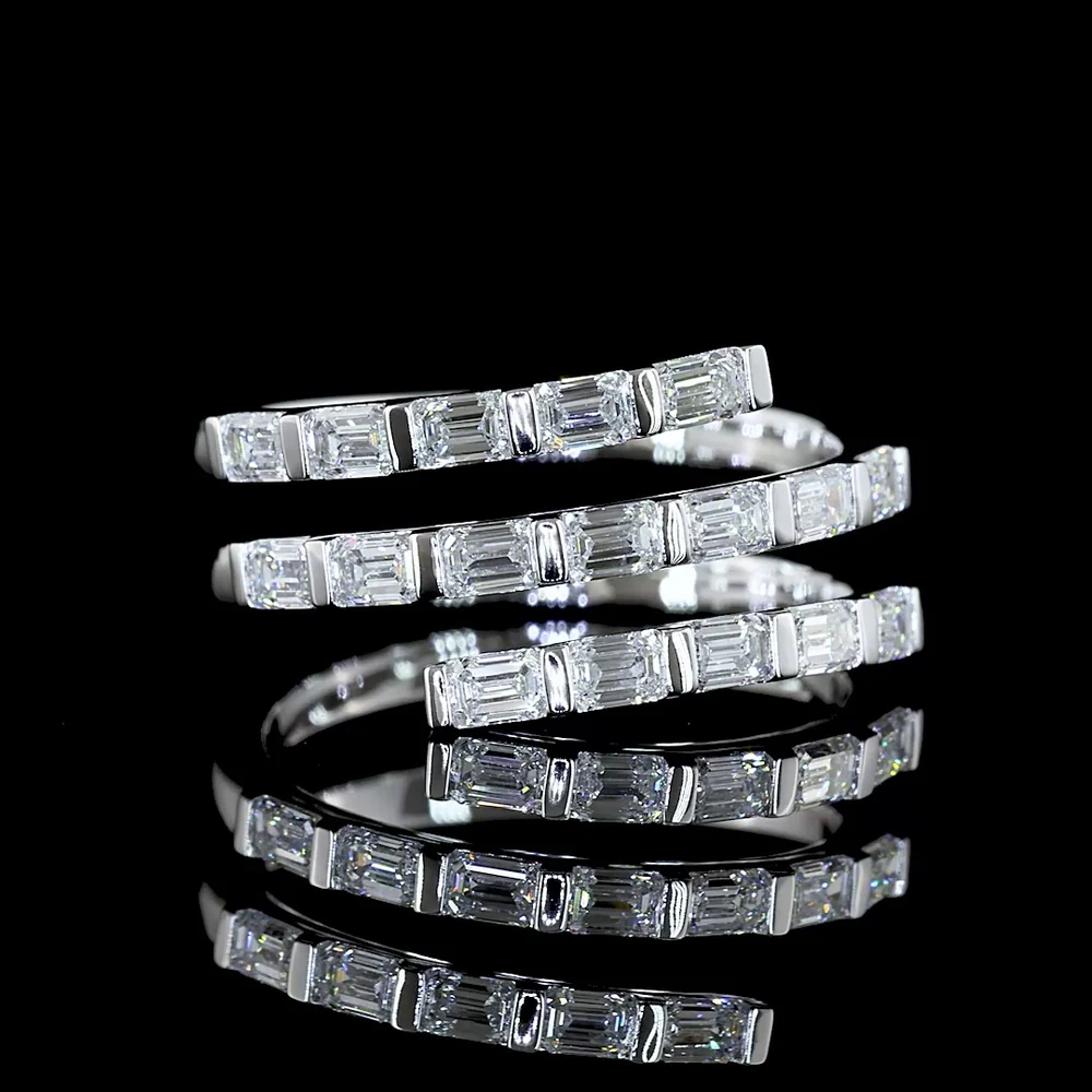 14K White Gold East-West Eternity Band with Half Bezel Set Emerald Cut Lab Diamonds - 1.07 Carats Total Diamond Weight - Covaloro Fine Jewelry