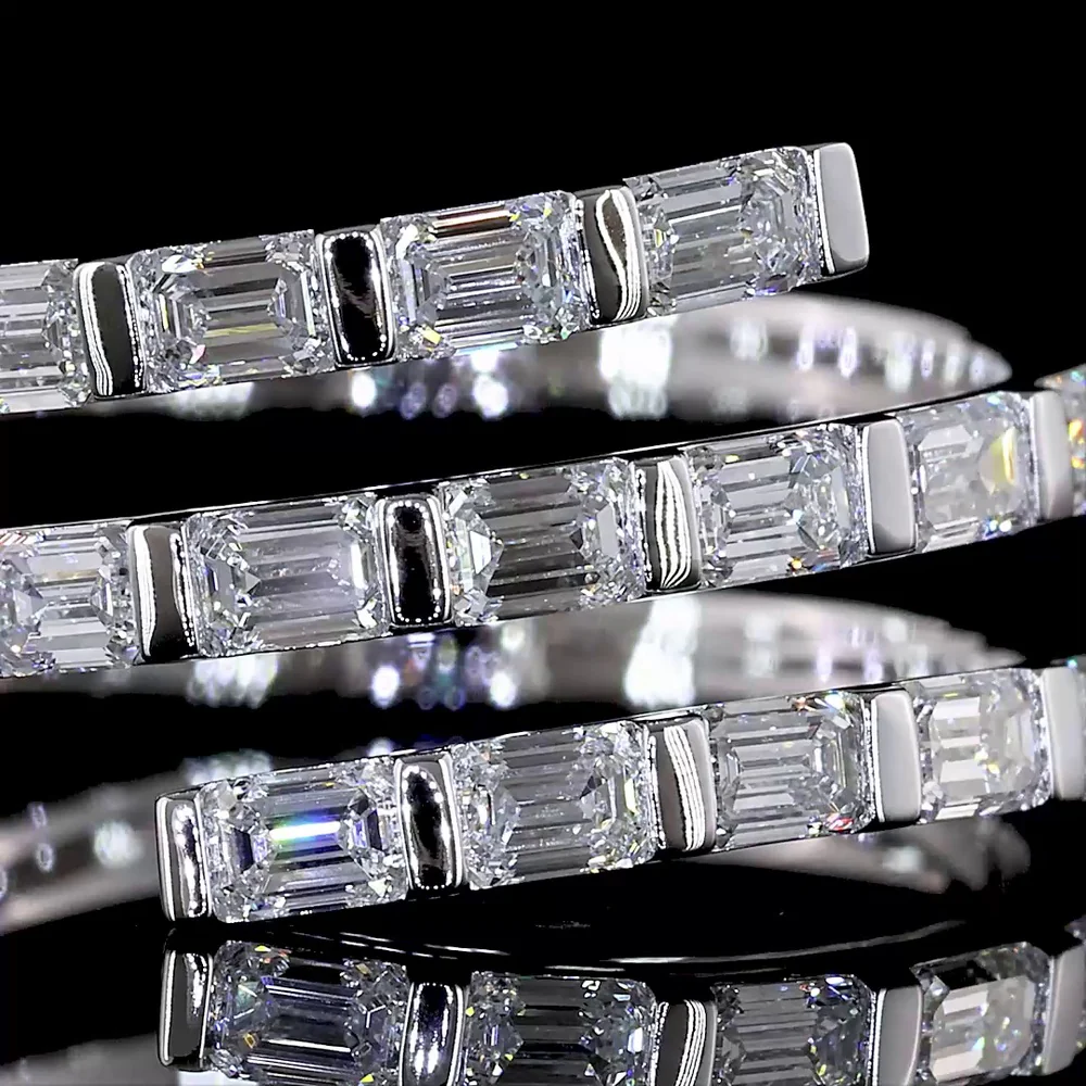 14K White Gold East-West Eternity Band with Half Bezel Set Emerald Cut Lab Diamonds - 1.07 Carats Total Diamond Weight - Covaloro Fine Jewelry - Image 2