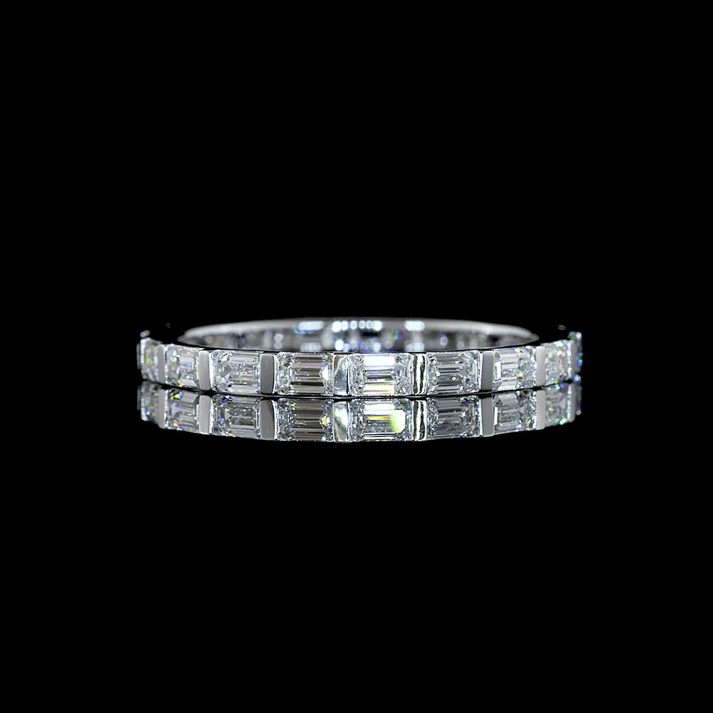 14K White Gold East-West Eternity Band with Half Bezel Set Emerald Cut Natural Diamonds - 1.18 Carat Total Diamond Weight - Covaloro Fine Jewelry