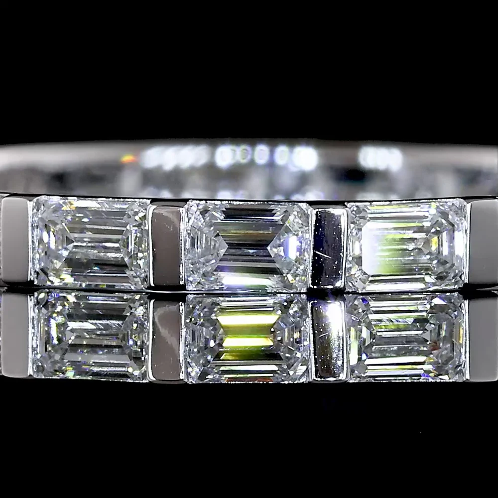 14K White Gold East-West Eternity Band with Half Bezel Set Emerald Cut Natural Diamonds - 1.18 Carat Total Diamond Weight - Covaloro Fine Jewelry - Image 2
