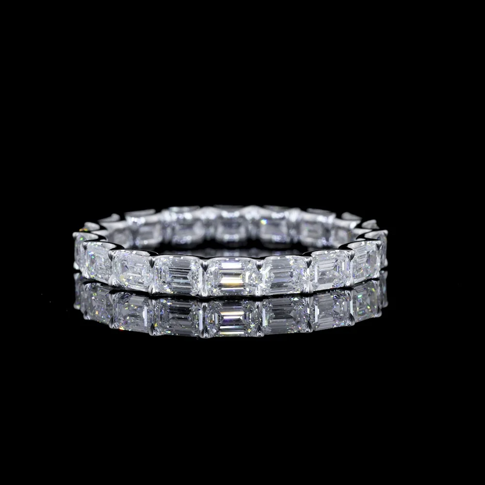 14K White Gold East-West Eternity Band with Prong Set Emerald Cut Lab Diamonds - 2.90 Carat Total Weight - Covaloro Fine Jewelry
