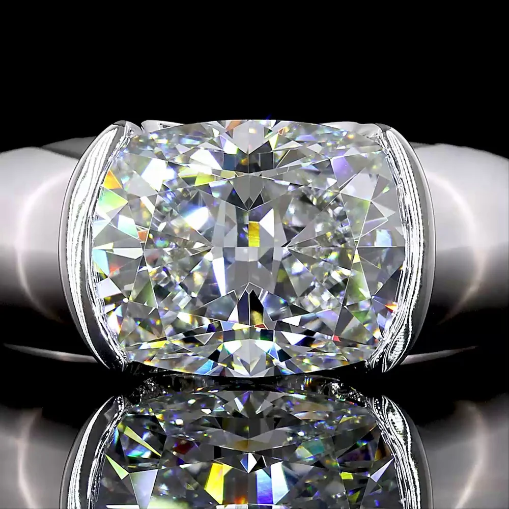 14K White Gold East-West Half Bezel Cushion Brilliant Cut Lab Diamond Solitaire Ring - 3.29 Carat Total Diamond Weight - Covaloro Fine Jewelry - Image 2