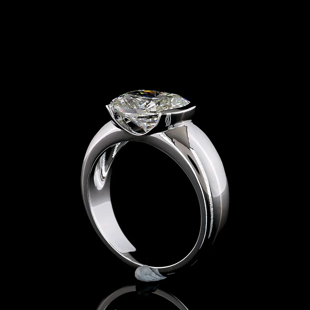 14K White Gold East-West Half Bezel Cushion Brilliant Cut Lab Diamond Solitaire Ring - 3.29 Carat Total Diamond Weight - Covaloro Fine Jewelry - Image 3