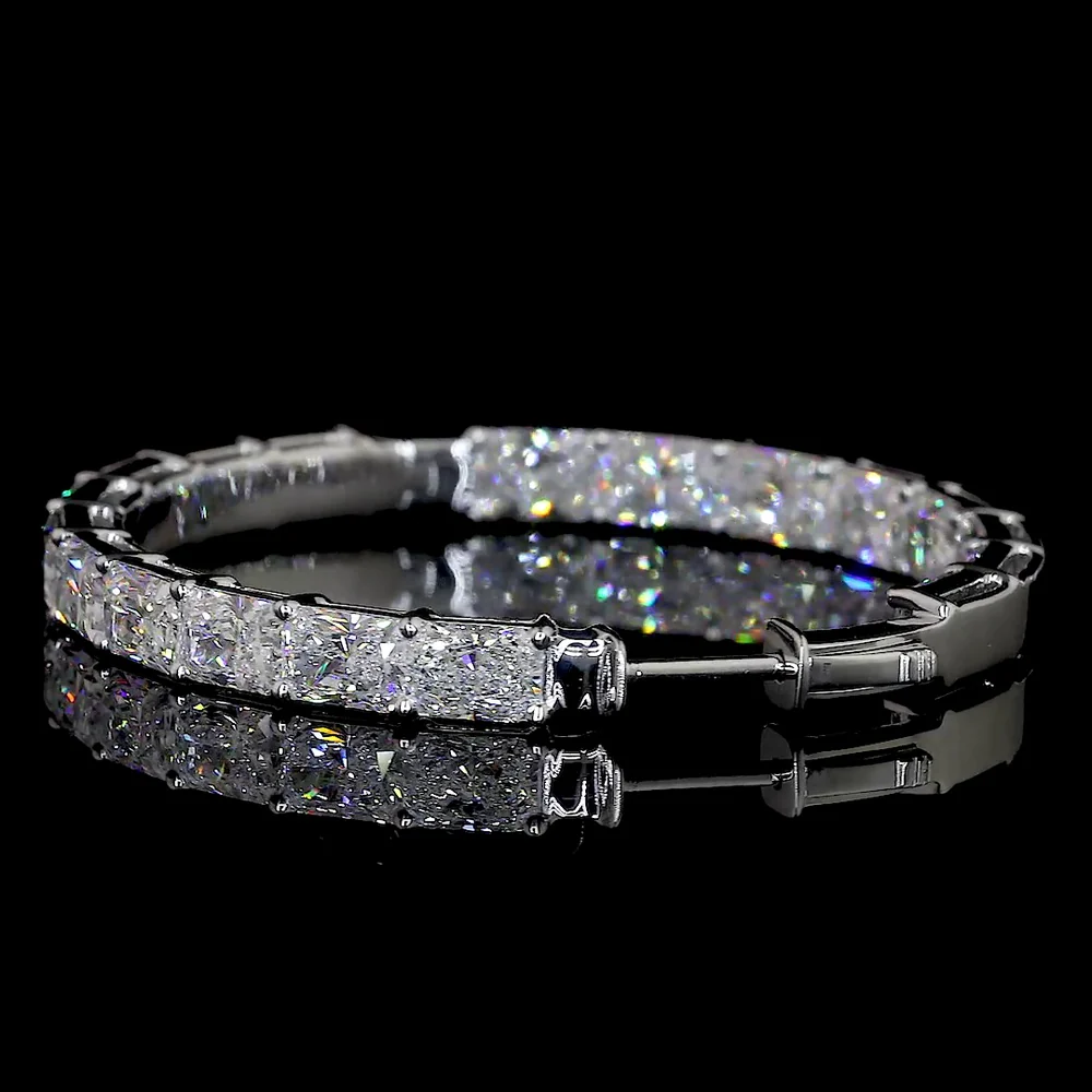 14K White Gold East-West Large Hoop Earrings with Prong Set Radiant Cut Lab Diamonds - 12.29 Carat Total Weight - Covaloro Fine Jewelry - Image 2