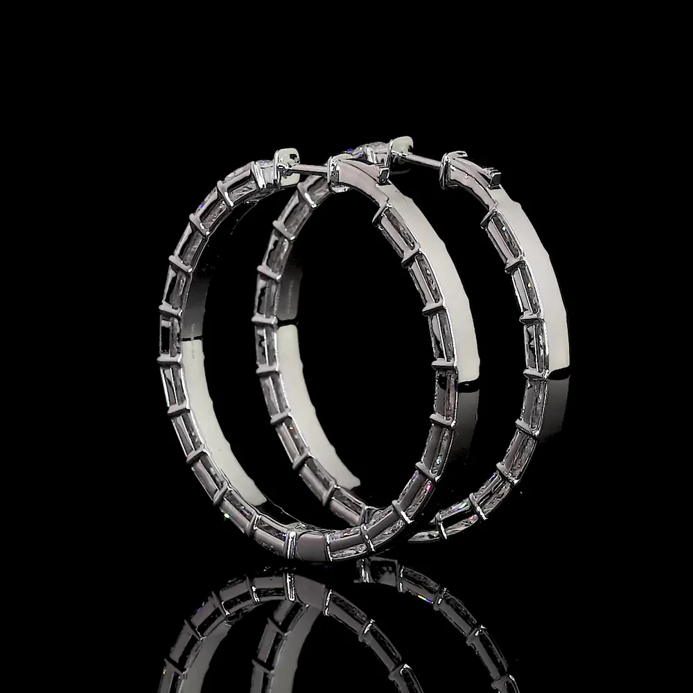 14K White Gold East-West Large Hoop Earrings with Prong Set Radiant Cut Lab Diamonds - 12.29 Carat Total Weight - Covaloro Fine Jewelry - Image 3
