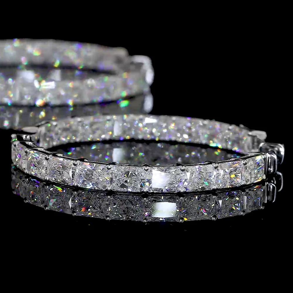 14K White Gold East-West Large Hoop Earrings with Prong Set Radiant Cut Lab Diamonds - 12.29 Carat Total Weight - Covaloro Fine Jewelry - Image 4