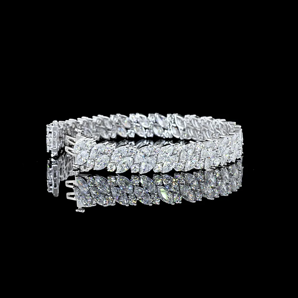 14K White Gold East-West Marquise and Round Diamond Tennis Bracelet - 19.76 Carat Total Weight Lab Grown Diamonds - Covaloro Fine Jewelry - Image 2