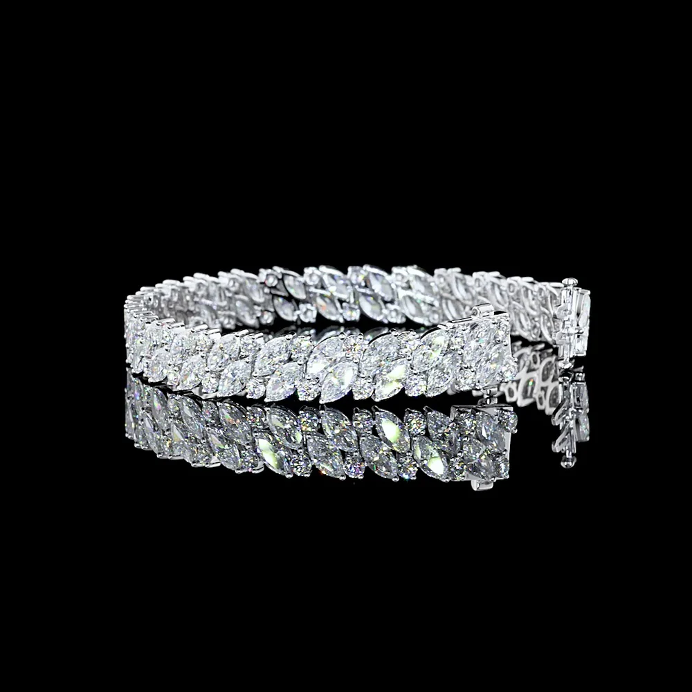 14K White Gold East-West Marquise and Round Diamond Tennis Bracelet - 19.76 Carat Total Weight Lab Grown Diamonds - Covaloro Fine Jewelry - Image 3