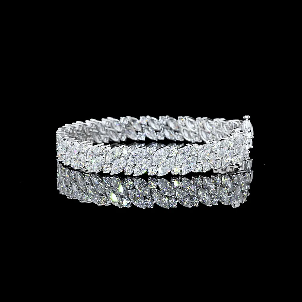 14K White Gold East-West Marquise and Round Diamond Tennis Bracelet - 19.76 Carat Total Weight Lab Grown Diamonds - Covaloro Fine Jewelry - Image 4