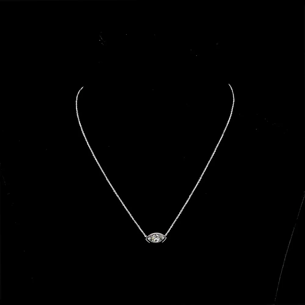 14K White Gold East-West Marquise Cut Lab Diamond Solitaire Pendant - 1.00 Carat, Bezel Set, IGI Certified (E-F Color, VS1 Clarity) - Covaloro Fine Jewelry