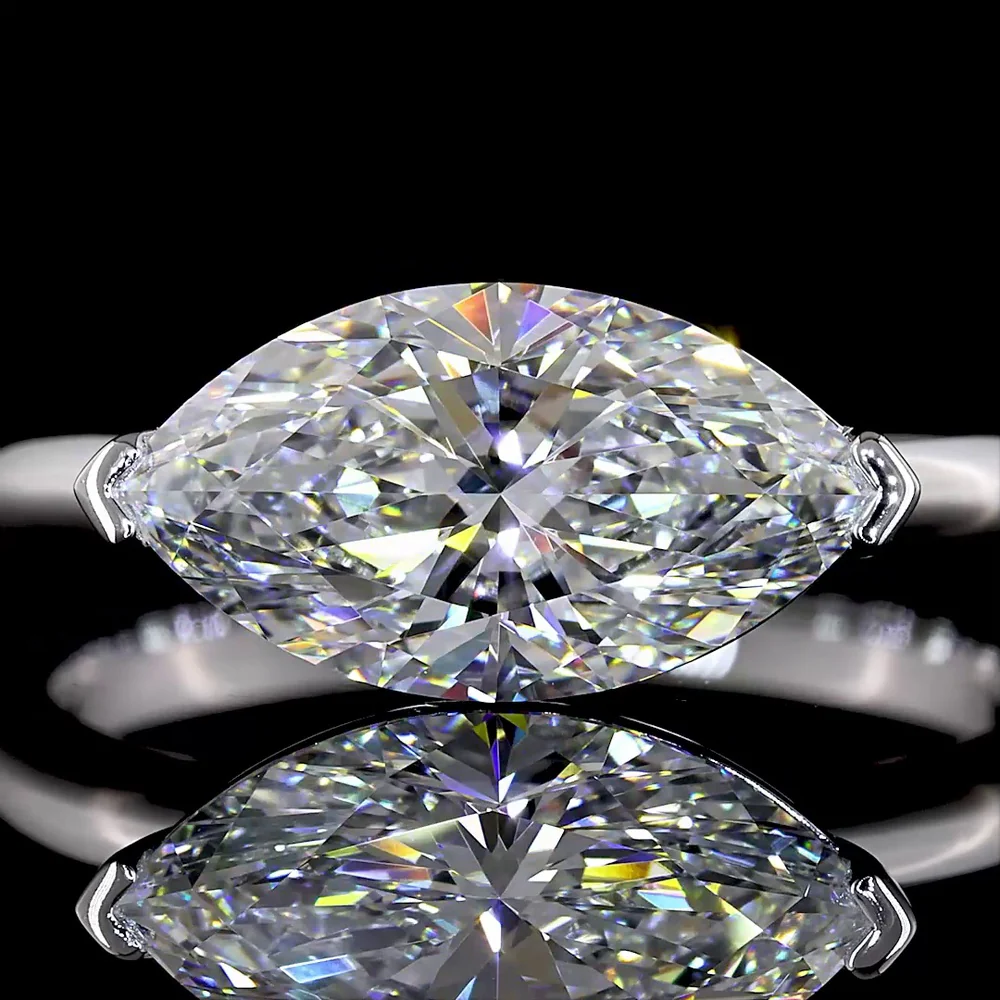 14K White Gold East-West Marquise Cut Lab Diamond Solitaire Ring - 2.05 Carat, E VVS1 IGI Certified - Covaloro Fine Jewelry - Image 2