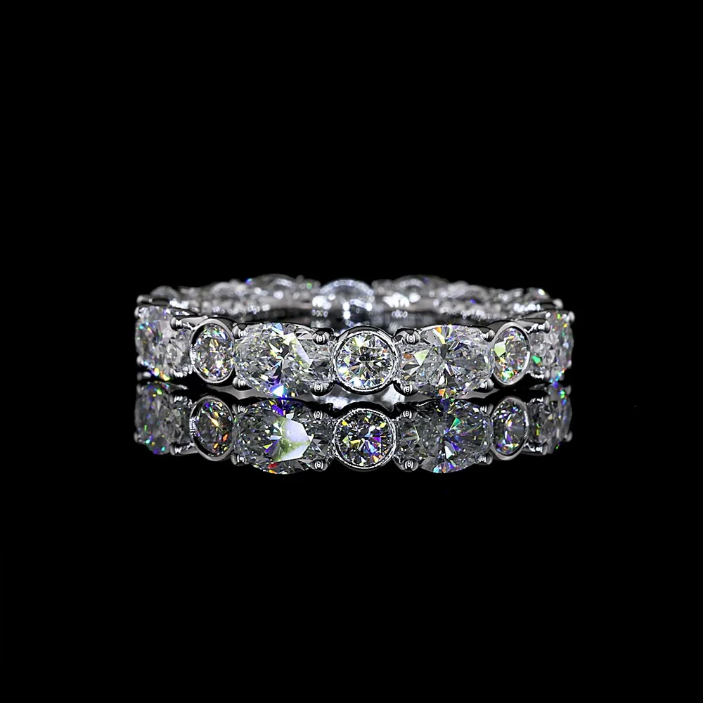 14K White Gold East-West Oval and Round Lab Diamond Eternity Band - 3.64 Carat Total Weight - Covaloro Fine Jewelry