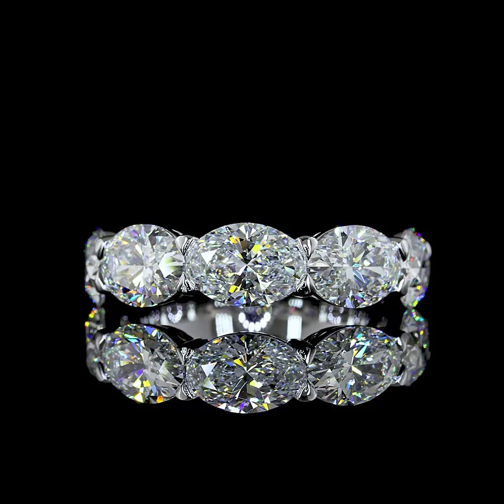 14K White Gold East-West Oval Cut Lab Diamond Five Stone Eternity Band - 5.07 Carat Total Diamond Weight - Covaloro Fine Jewelry