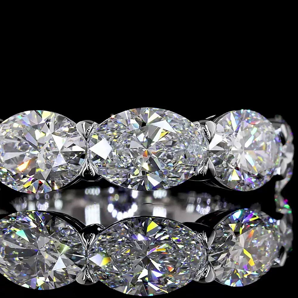 14K White Gold East-West Oval Cut Lab Diamond Five Stone Eternity Band - 5.07 Carat Total Diamond Weight - Covaloro Fine Jewelry - Image 2