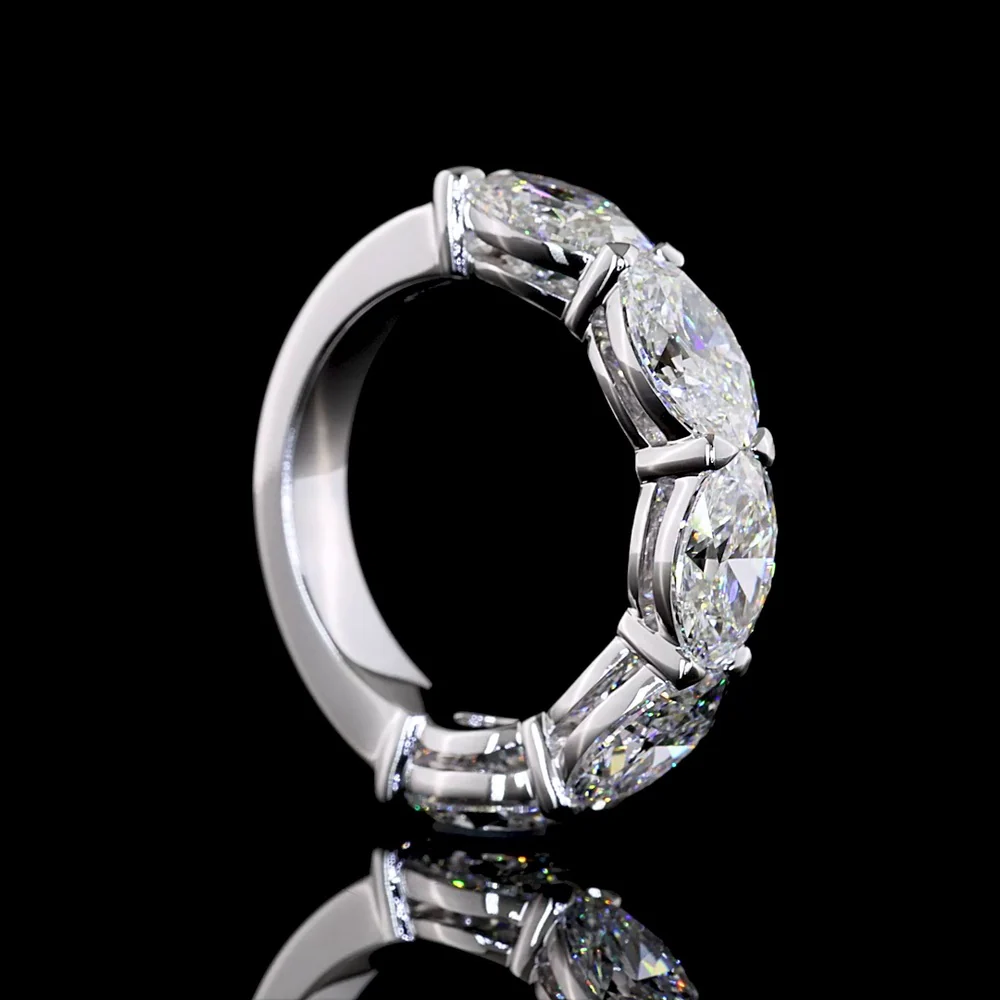 14K White Gold East-West Oval Cut Lab Diamond Five Stone Eternity Band - 5.07 Carat Total Diamond Weight - Covaloro Fine Jewelry - Image 3