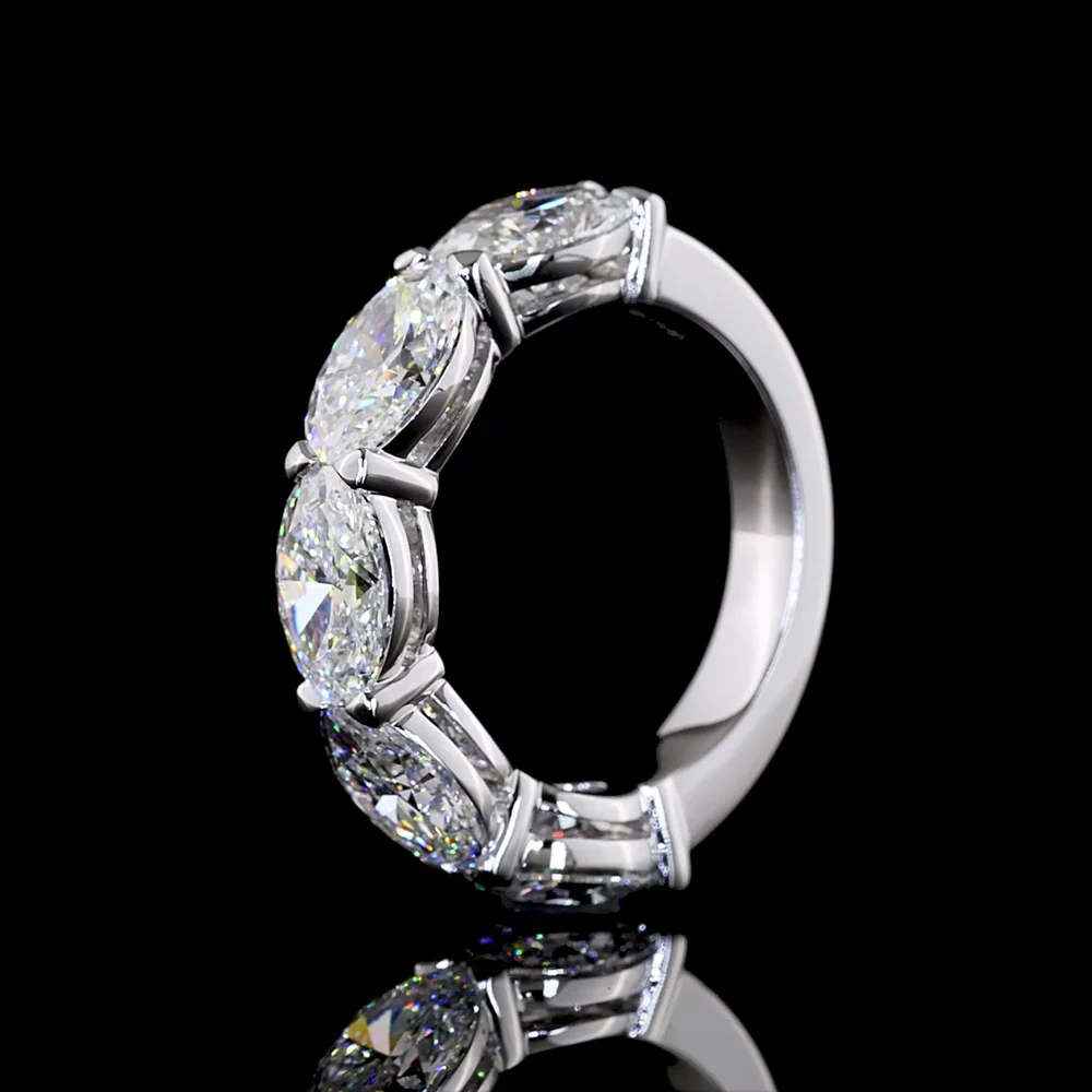 14K White Gold East-West Oval Cut Lab Diamond Five Stone Eternity Band - 5.07 Carat Total Diamond Weight - Covaloro Fine Jewelry - Image 4