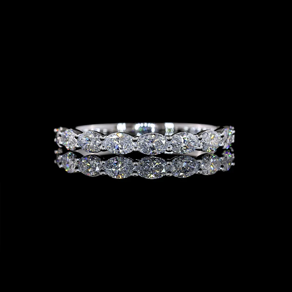 14K White Gold East-West Oval Cut Lab Diamond Half Eternity Band - 0.72 Carat Total Weight, E-F Color VS1 Clarity - Covaloro Fine Jewelry