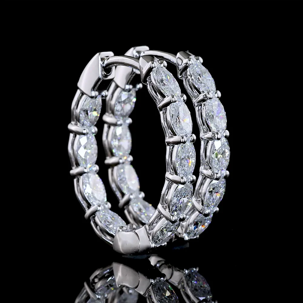 14K White Gold East-West Oval Cut Lab Diamond Hoop Earrings - 2.01 Carat Total Weight, E-F VS Clarity - Covaloro Fine Jewelry