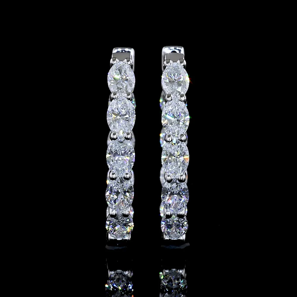 14K White Gold East-West Oval Cut Lab Diamond Hoop Earrings - 2.01 Carat Total Weight, E-F VS Clarity - Covaloro Fine Jewelry - Image 2