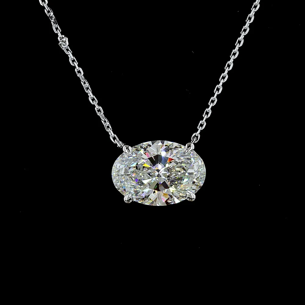 14K White Gold East-West Oval Cut Lab Diamond Solitaire Pendant - 3.04 Carat Total Weight, D VVS2 Clarity, IGI Certified - Covaloro Fine Jewelry - Image 2