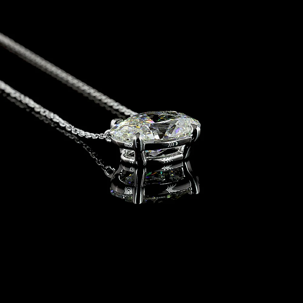 14K White Gold East-West Oval Cut Lab Diamond Solitaire Pendant - 3.04 Carat Total Weight, D VVS2 Clarity, IGI Certified - Covaloro Fine Jewelry - Image 3