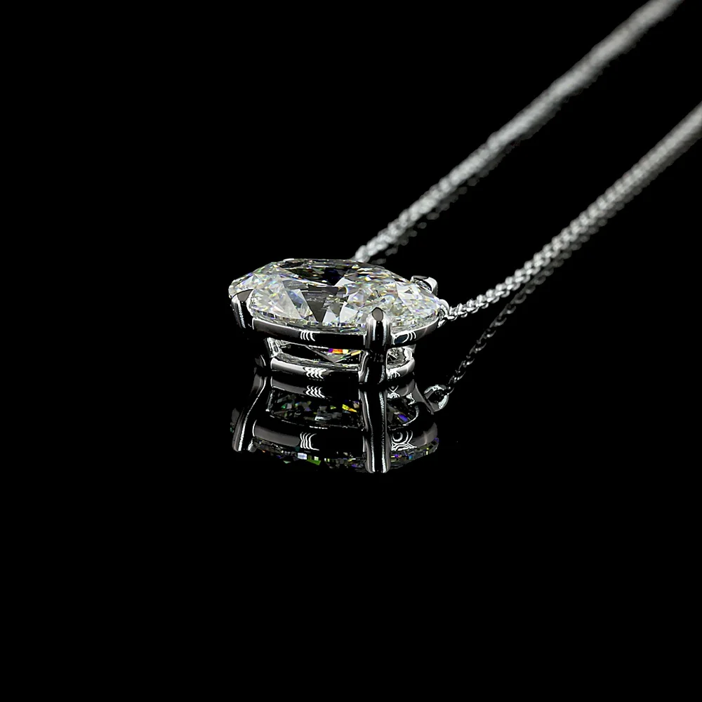 14K White Gold East-West Oval Cut Lab Diamond Solitaire Pendant - 3.04 Carat Total Weight, D VVS2 Clarity, IGI Certified - Covaloro Fine Jewelry - Image 4