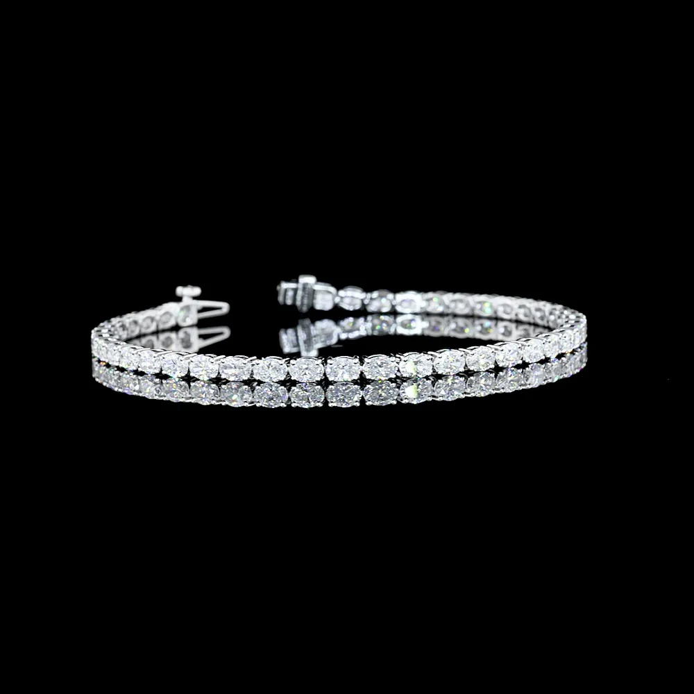 14K White Gold East-West Oval Cut Lab Diamond Tennis Bracelet - 5.18 Carat Total Weight, 43 Stones, E-F VS Quality - Covaloro Fine Jewelry