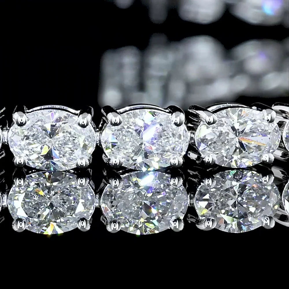 14K White Gold East-West Oval Cut Lab Diamond Tennis Bracelet - 5.18 Carat Total Weight, 43 Stones, E-F VS Quality - Covaloro Fine Jewelry - Image 2