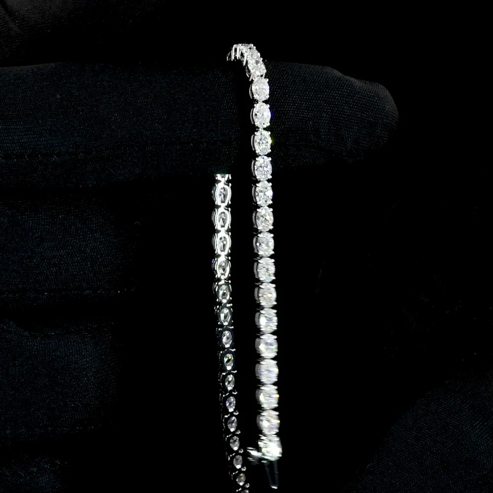 14K White Gold East-West Oval Cut Lab Diamond Tennis Bracelet - 5.18 Carat Total Weight, 43 Stones, E-F VS Quality - Covaloro Fine Jewelry - Image 4
