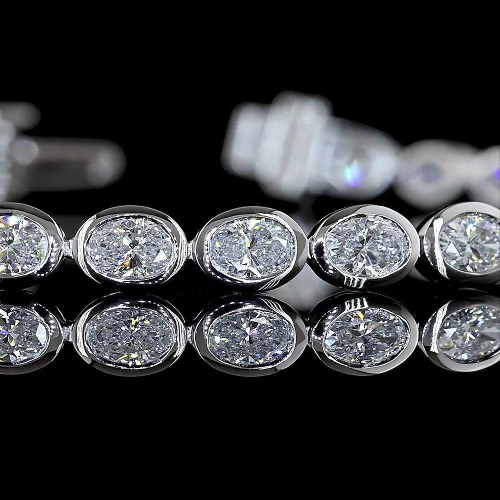 14K White Gold East-West Oval Cut Lab Diamond Tennis Bracelet with Bezel Setting - 4.08 Carat Total Diamond Weight (E-F Color, VS Clarity) - Covaloro Fine Jewelry - Image 2