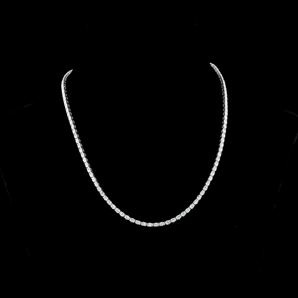 14K White Gold East-West Oval Cut Lab Diamond Tennis Necklace - 9.89 Total Carat Weight, 114 Stones, E-F Color VS1 Clarity - Covaloro Fine Jewelry