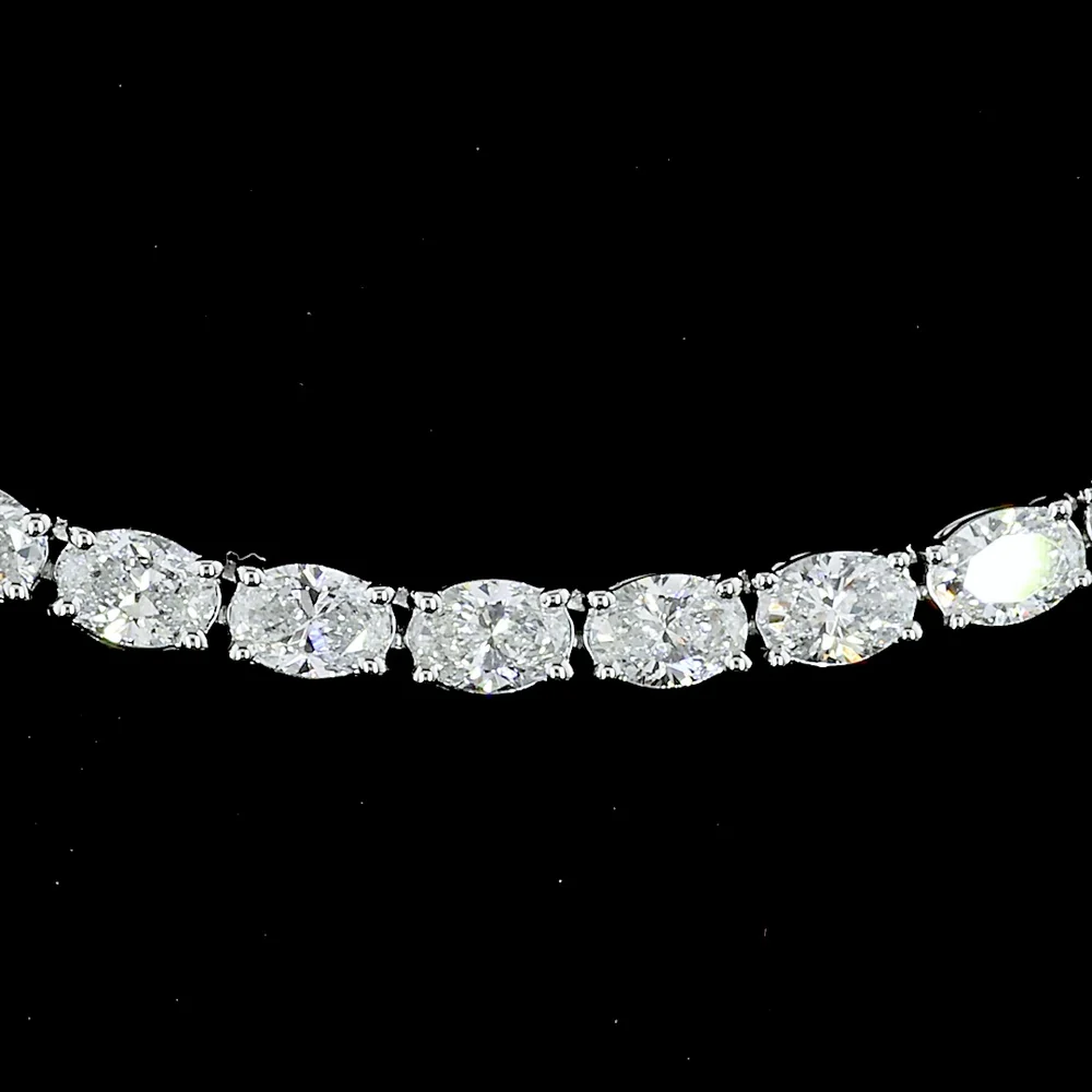 14K White Gold East-West Oval Cut Lab Diamond Tennis Necklace - 9.89 Total Carat Weight, 114 Stones, E-F Color VS1 Clarity - Covaloro Fine Jewelry - Image 2