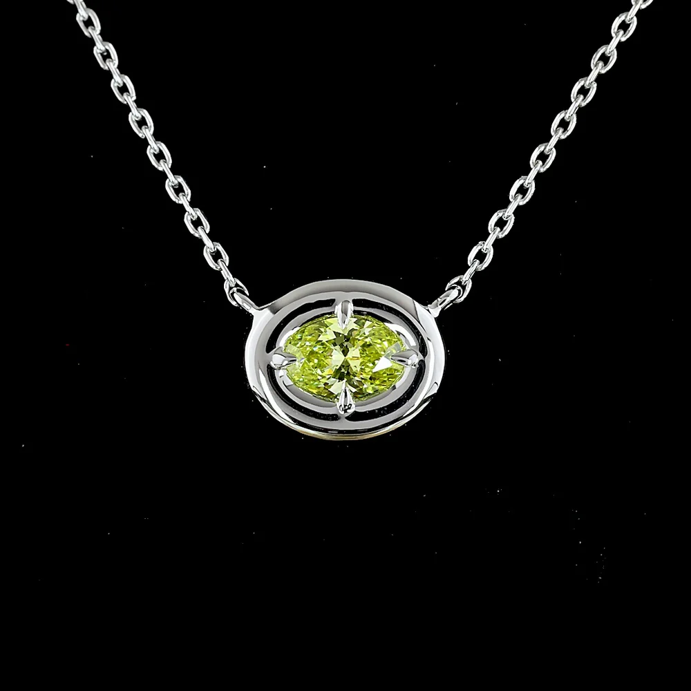14K White Gold East-West Oval Cut Solitaire Necklace with Bezel-Prong Set Lab Diamond - 0.28 Carats Total Weight - Covaloro Fine Jewelry - Image 2