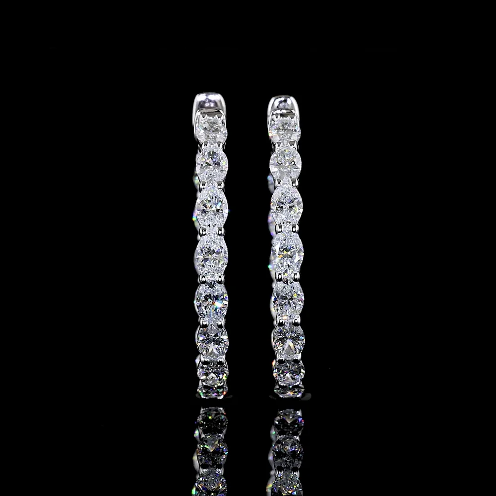 14K White Gold East-West Oval Lab Diamond Hoop Earrings - 2.59 Carat Total Weight - Covaloro Fine Jewelry - Image 2
