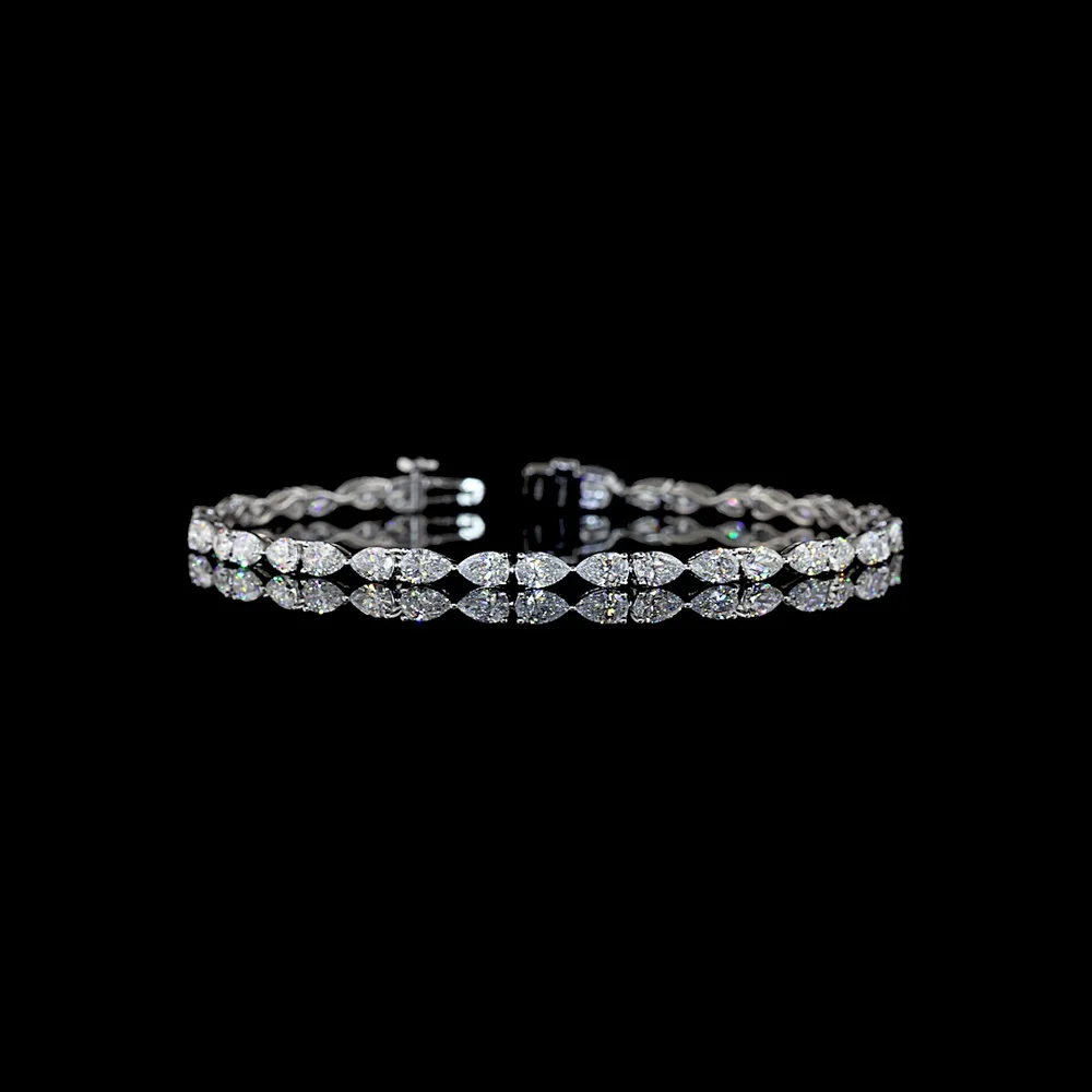 14K White Gold East-West Pear Lab Diamond Tennis Bracelet - 4.73 Carat Total Weight, E-F Color VS1 Clarity, 38 Stones - Covaloro Fine Jewelry