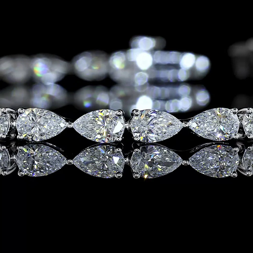 14K White Gold East-West Pear Lab Diamond Tennis Bracelet - 4.73 Carat Total Weight, E-F Color VS1 Clarity, 38 Stones - Covaloro Fine Jewelry - Image 2