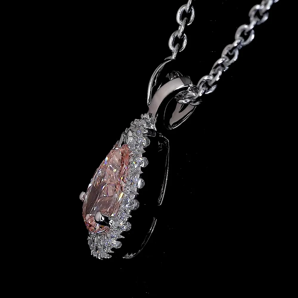 14K White Gold East-West Pear Shape Halo Pendant with Fancy Orangy Pink Lab Diamond and 0.44 Carat Total Diamond Weight - Covaloro Fine Jewelry - Image 2