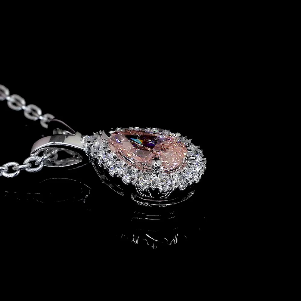 14K White Gold East-West Pear Shape Halo Pendant with Fancy Orangy Pink Lab Diamond and 0.44 Carat Total Diamond Weight - Covaloro Fine Jewelry - Image 4