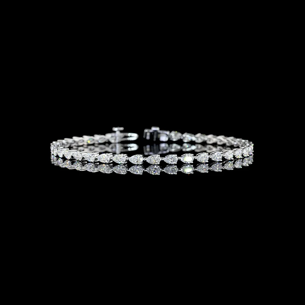 14K White Gold East-West Pear Shape Lab Diamond Tennis Bracelet - 3.98 Carat Total Weight, 39 Stones, E-F Color VS Clarity - Covaloro Fine Jewelry