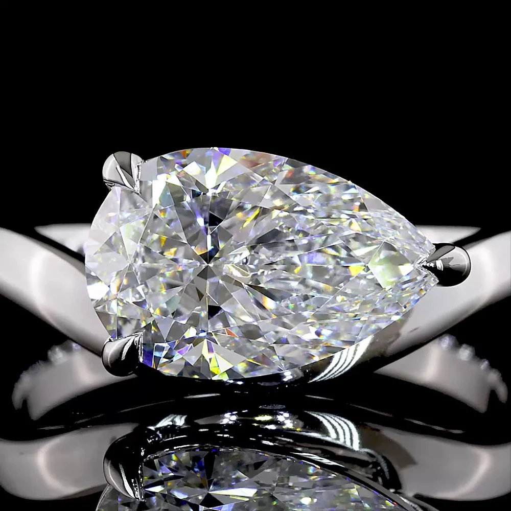 14K White Gold East-West Pear Shape Solitaire Ring with 2.57 Carat Lab Grown D VVS1 Diamond - IGI Certified - Covaloro Fine Jewelry - Image 2