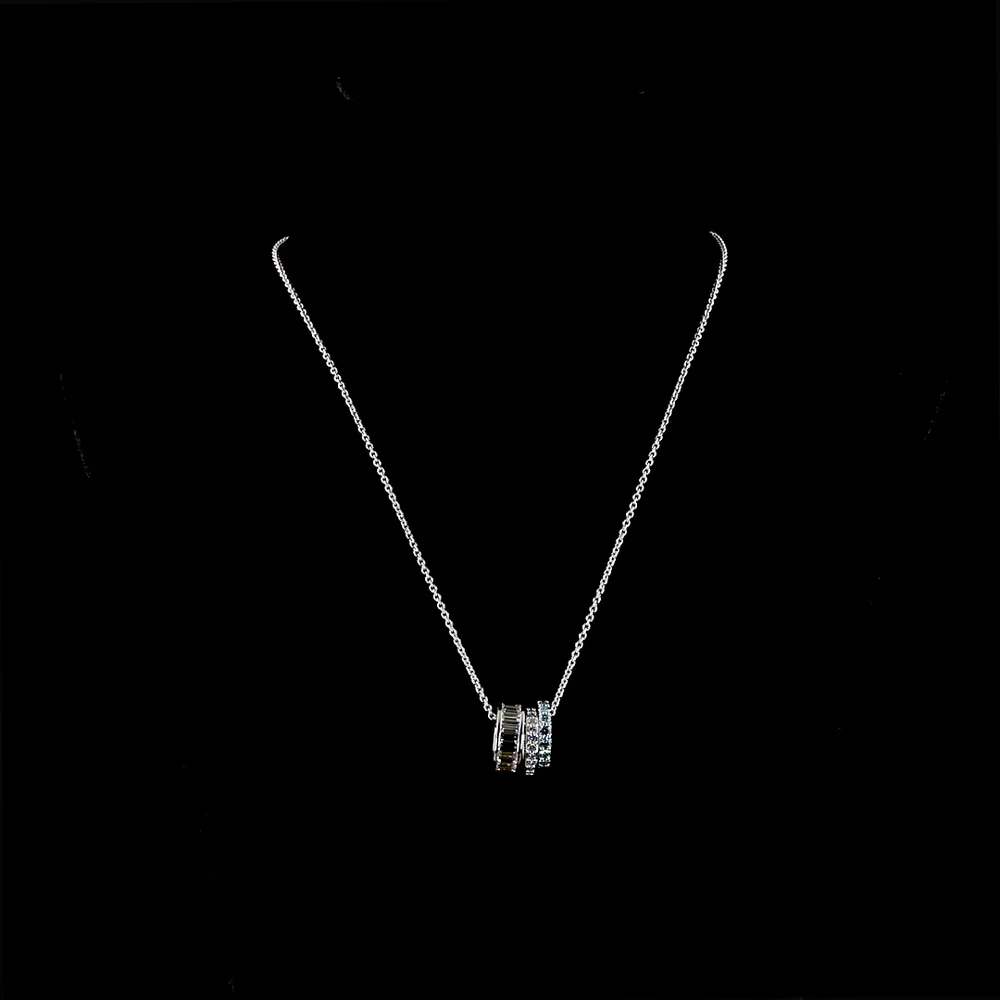 14K White Gold East-West Pendant Necklace with Baguette, Brilliant, and Fancy Blue Lab Diamonds - Total 5.21 Carats - Covaloro Fine Jewelry