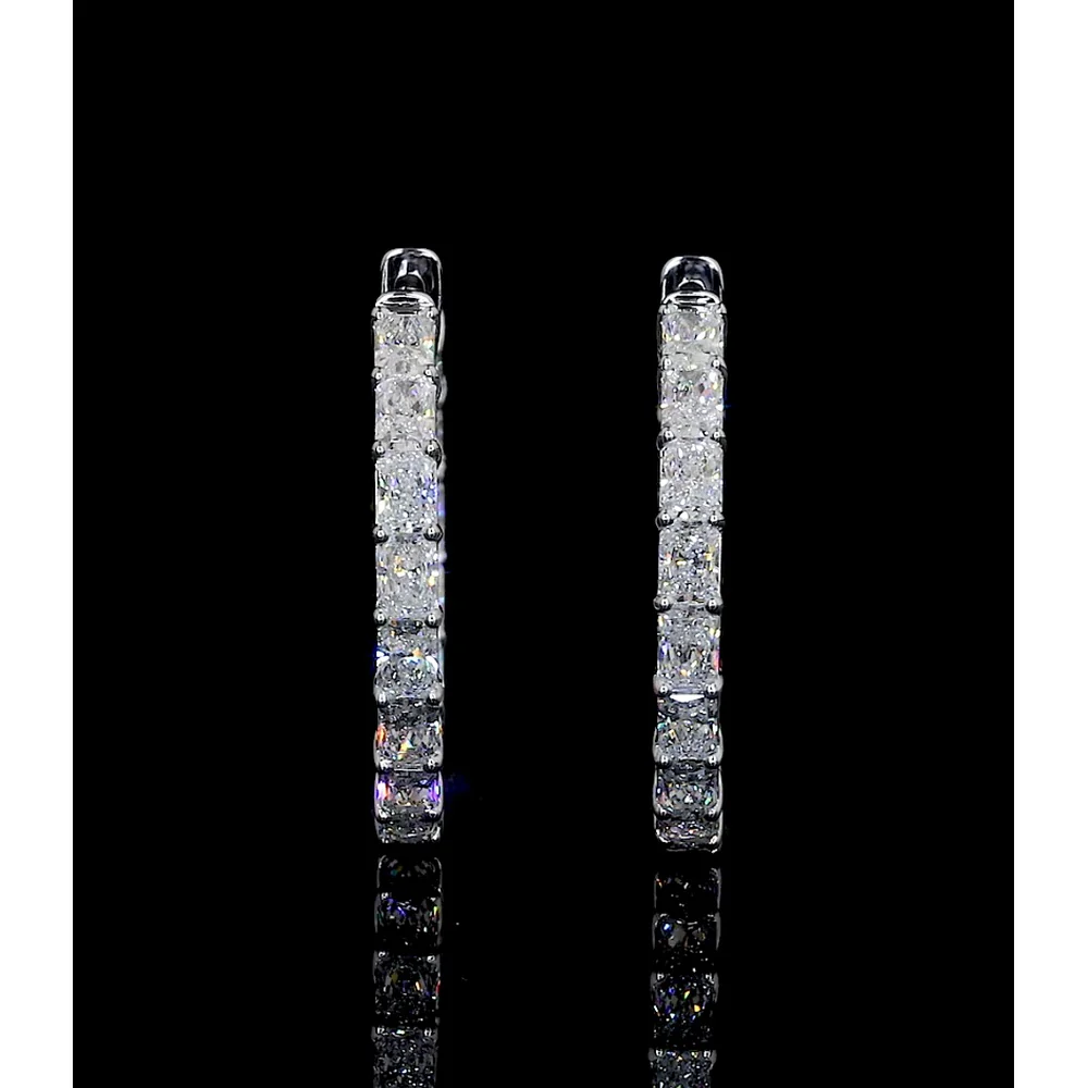 14K White Gold East-West Radiant Cut Lab Diamond Hoop Earrings - 3.41 Carats Total Diamond Weight (E-F VS2) - Covaloro Fine Jewelry