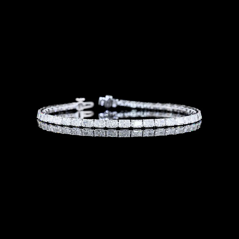 14K White Gold East-West Radiant Cut Lab Diamond Tennis Bracelet - 7.52 Carats Total Weight, E-F Color, VS Clarity - Covaloro Fine Jewelry