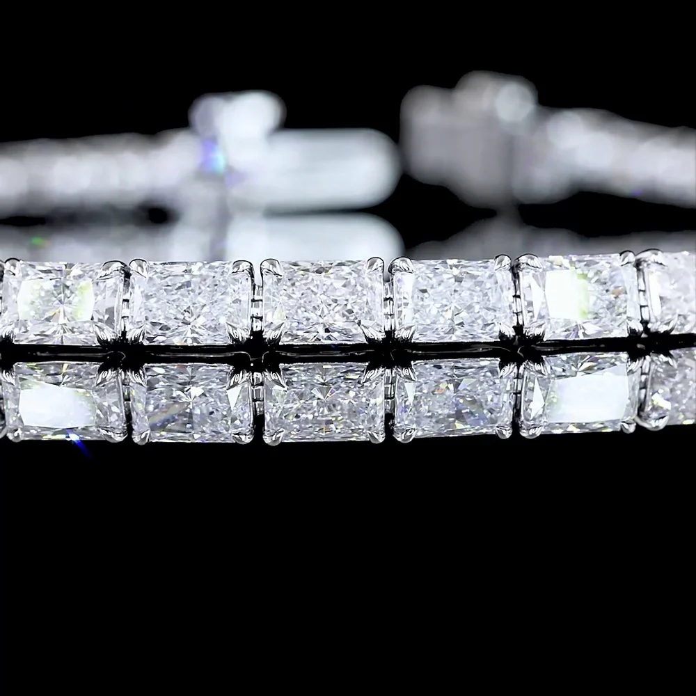 14K White Gold East-West Radiant Cut Lab Diamond Tennis Bracelet - 7.52 Carats Total Weight, E-F Color, VS Clarity - Covaloro Fine Jewelry - Image 2
