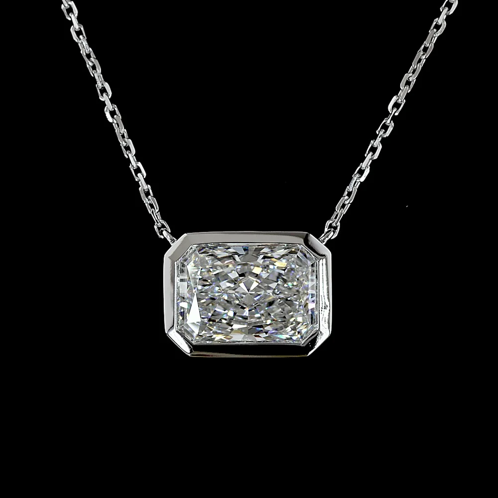 14K White Gold East-West Radiant Cut Solitaire Pendant with Bezel Set Lab Diamond - 2.02 Carats Total Diamond Weight - Covaloro Fine Jewelry - Image 2