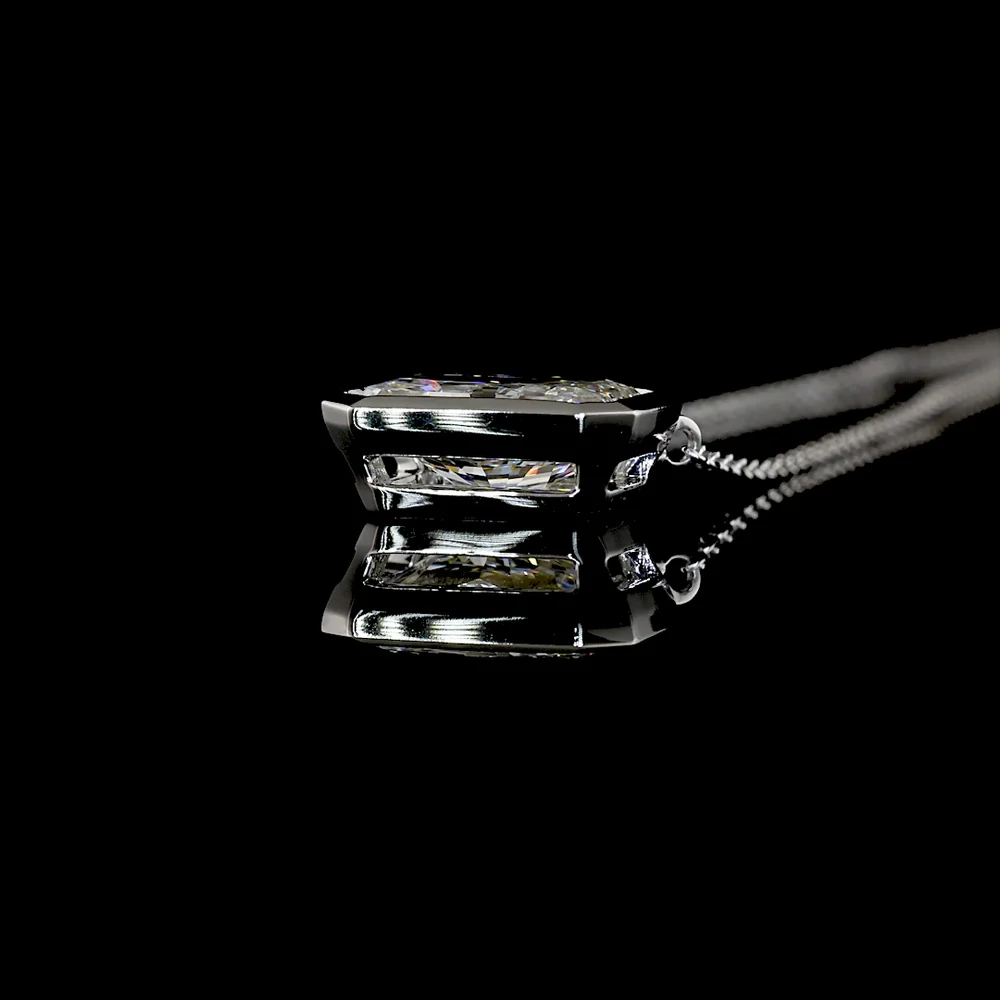14K White Gold East-West Radiant Cut Solitaire Pendant with Bezel Set Lab Diamond - 2.02 Carats Total Diamond Weight - Covaloro Fine Jewelry - Image 3